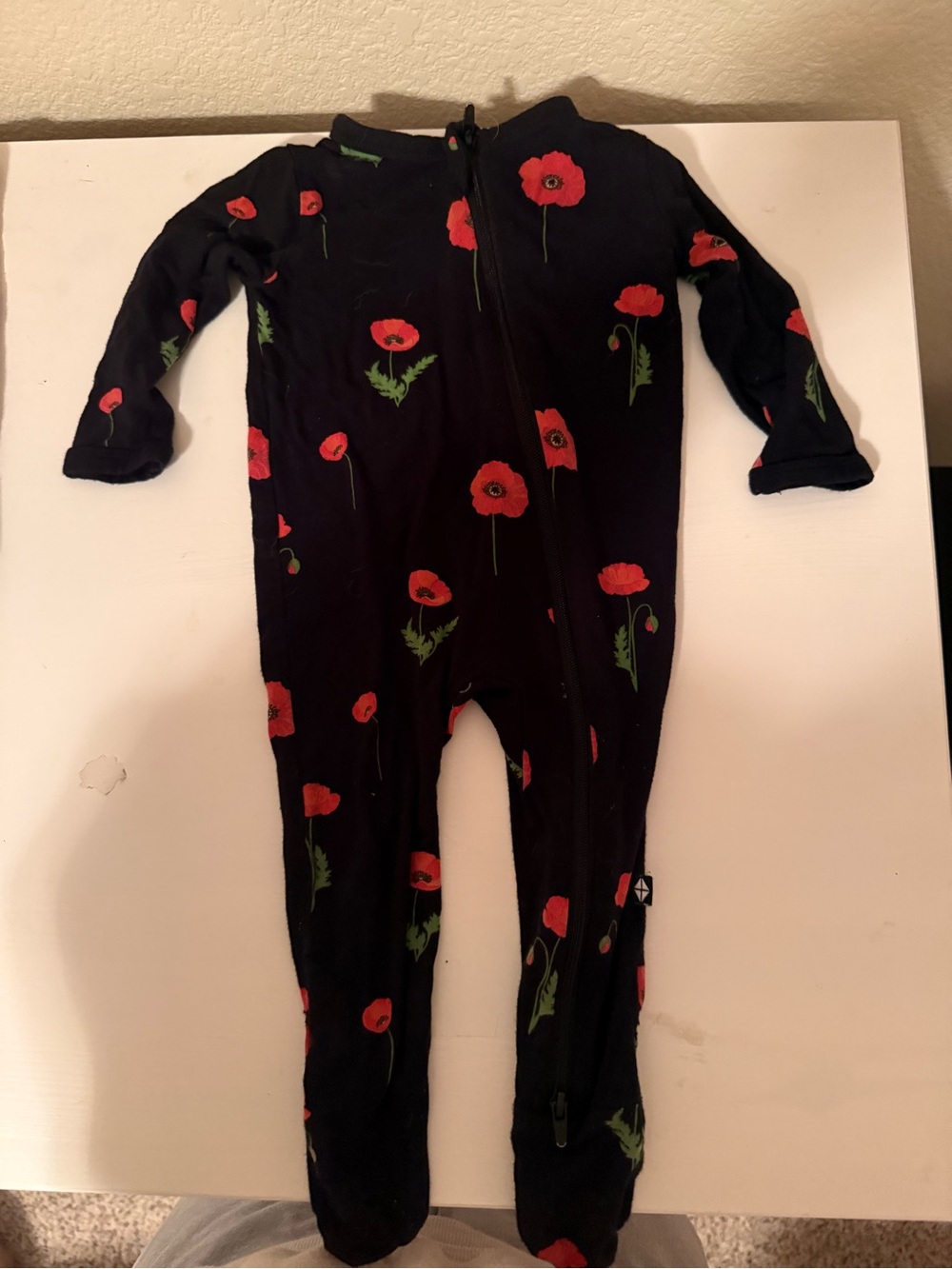 Kyte BABY Black Footie with Red Poppy Print